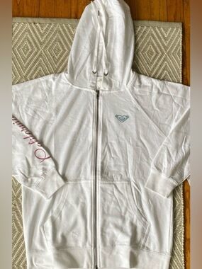 Roxy hooded logo white zipped up sweatshirt, size S